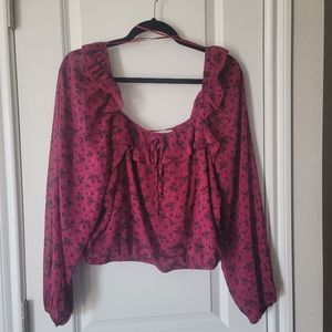 Cropped maroon floral boho top-XL